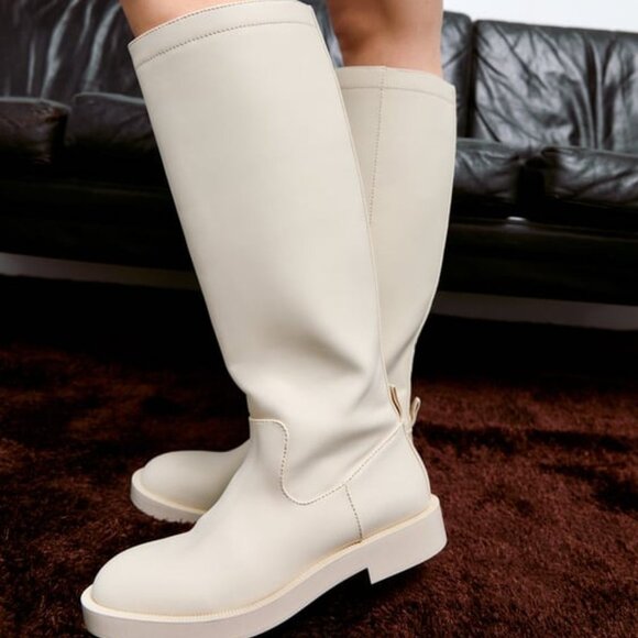 ZARA RUBBERIZED KNEE HIGH BOOTS ECRU - Picture 2 of 9
